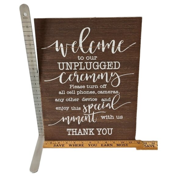 Welcome To Our Unplugged Ceremony Sign Rustic Wooden Wedding Decor 10" x 8" - Picture 3 of 7
